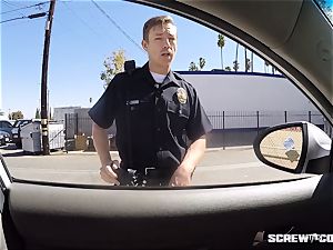 CAUGHT! ebony damsel gets squirted sucking off a cop