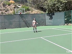 stripped to the waist tennis with Dani Daniels and Cherie DeVille